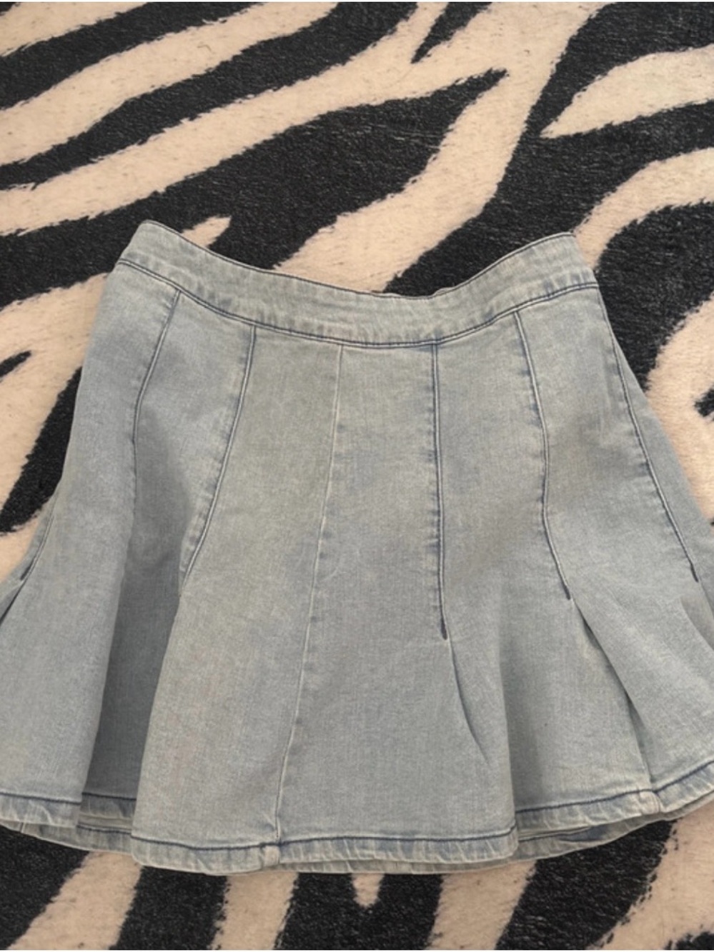 Light Blue Denim Flared Skirt - Unbranded